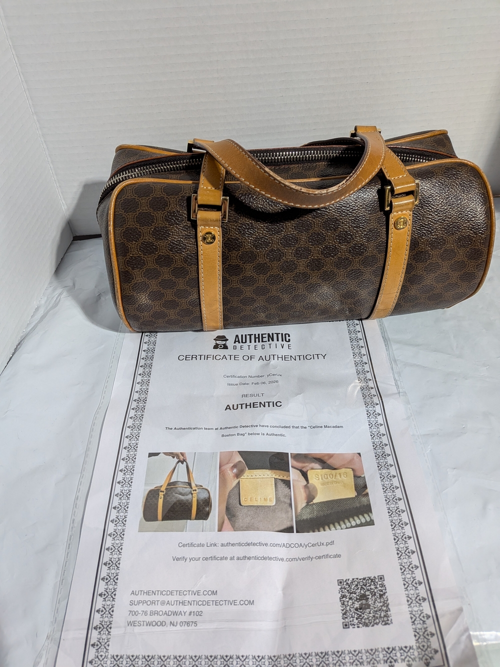 Celine Brown Monogram Barrel Duffel with Tan Leather Trim